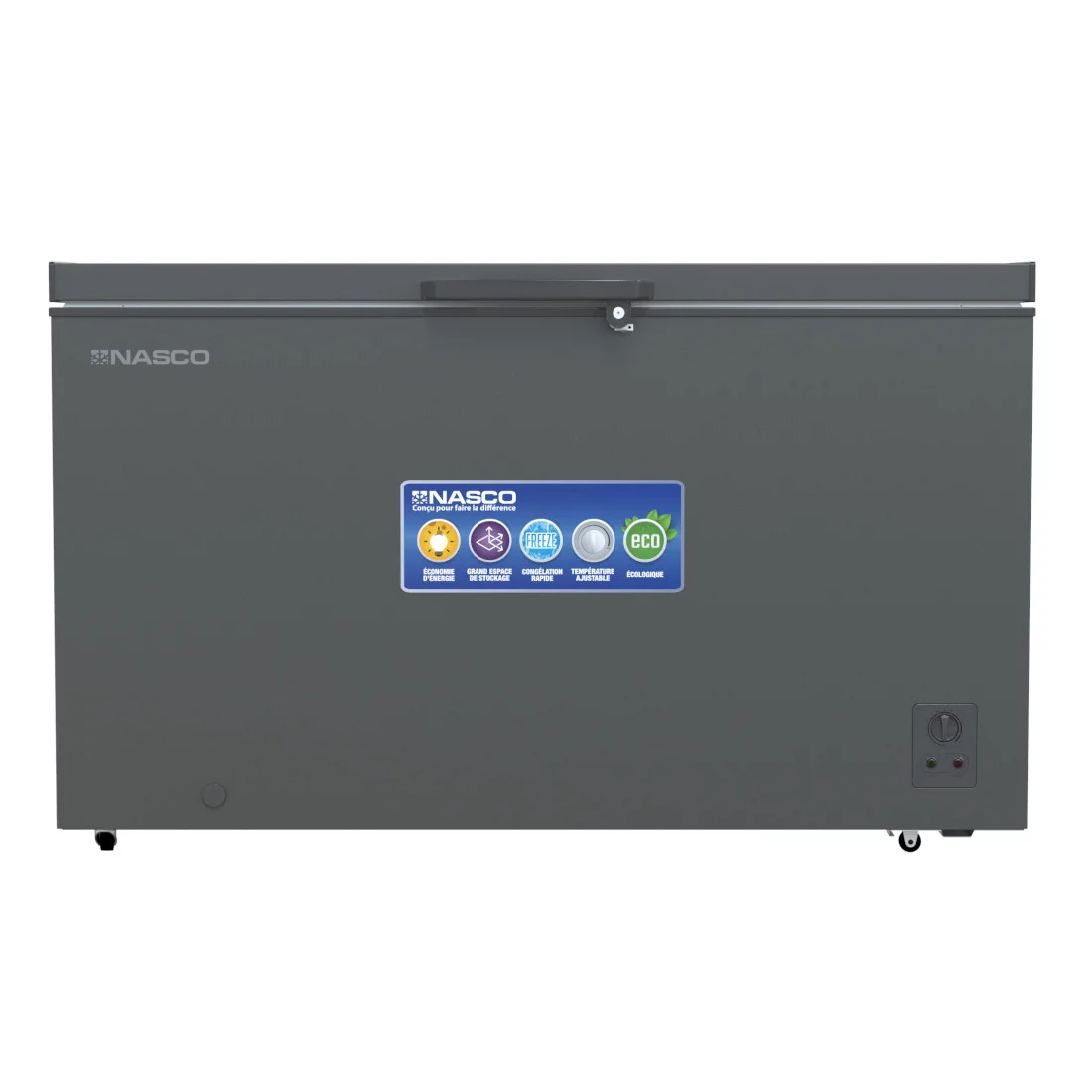 Nasco Congélateur Horizontal Une Porte Gris Avec Serrure 448 Litres- NAS-600WA-DS
