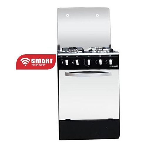 Gazinière 4 Feux -Grand Four- STC-5050B - 50 X 50 Cm – Avec Couverture Vitrée Blanc/Noir
