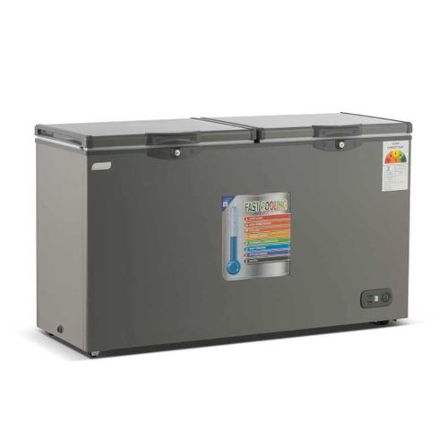 Congélateur Horizontal 2 Battants Avec Pack de Froid (COOL PACK) – 370L – Modèle STCC-525 _Finition grise _Avec Grille Arrière – Système de verrouillage inclus