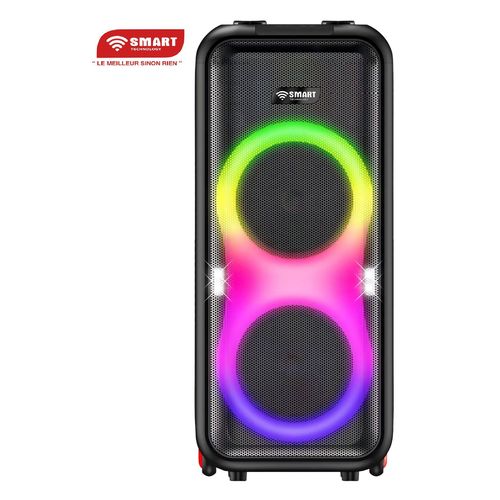 Haut-Parleur Rechargeable -STHP-0100E -1000W- 2x10'' – Bluetooth – USB – AUX – 2xMicros – Télécommande – Noir