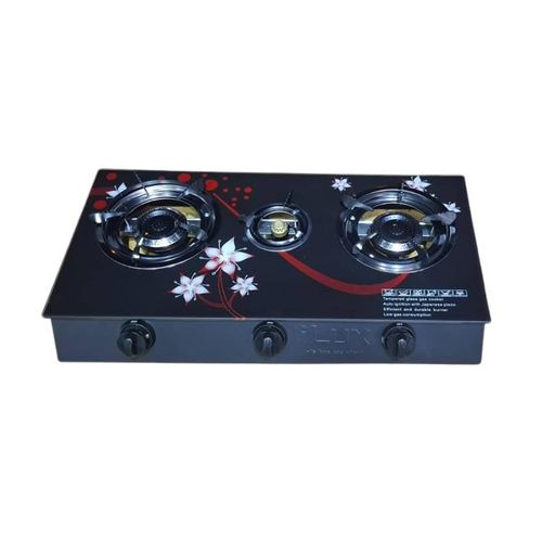 Ilux Cuisinière à Gaz - Allumage Automatique - Réchaud Vitré - LXG-8413- 3 Feux - Noir